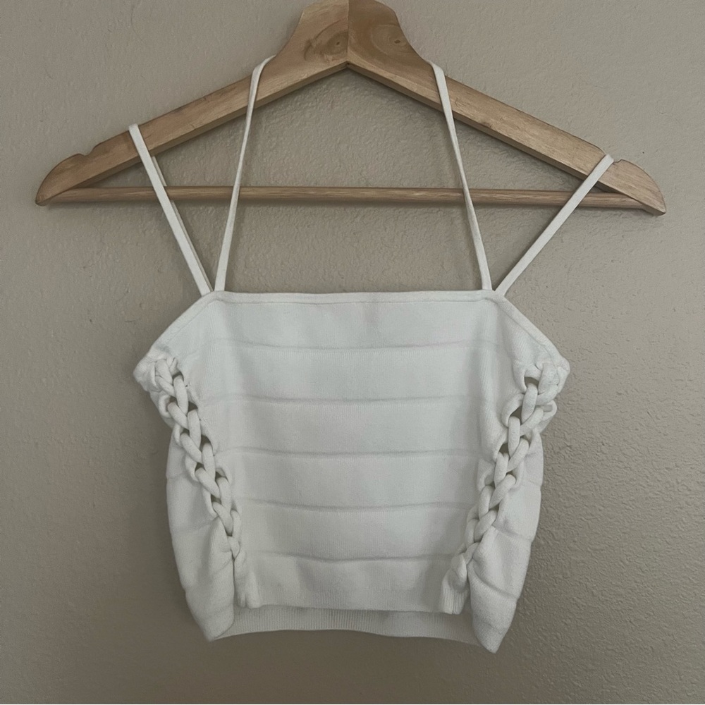 Cropped Lace Up Sweater Tank